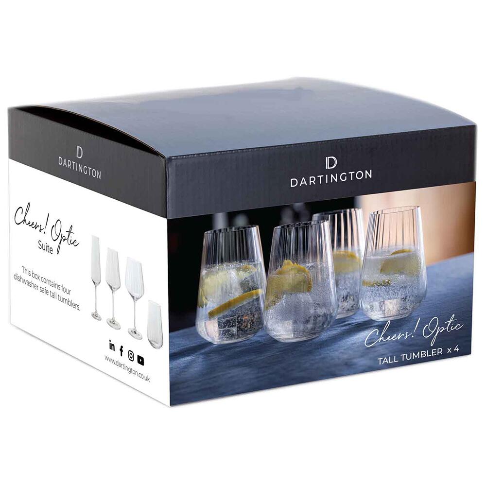 Dartington Cheers! Optic Tall Tumbler Glasses Pack of 4 TU3599/6/O/4PK