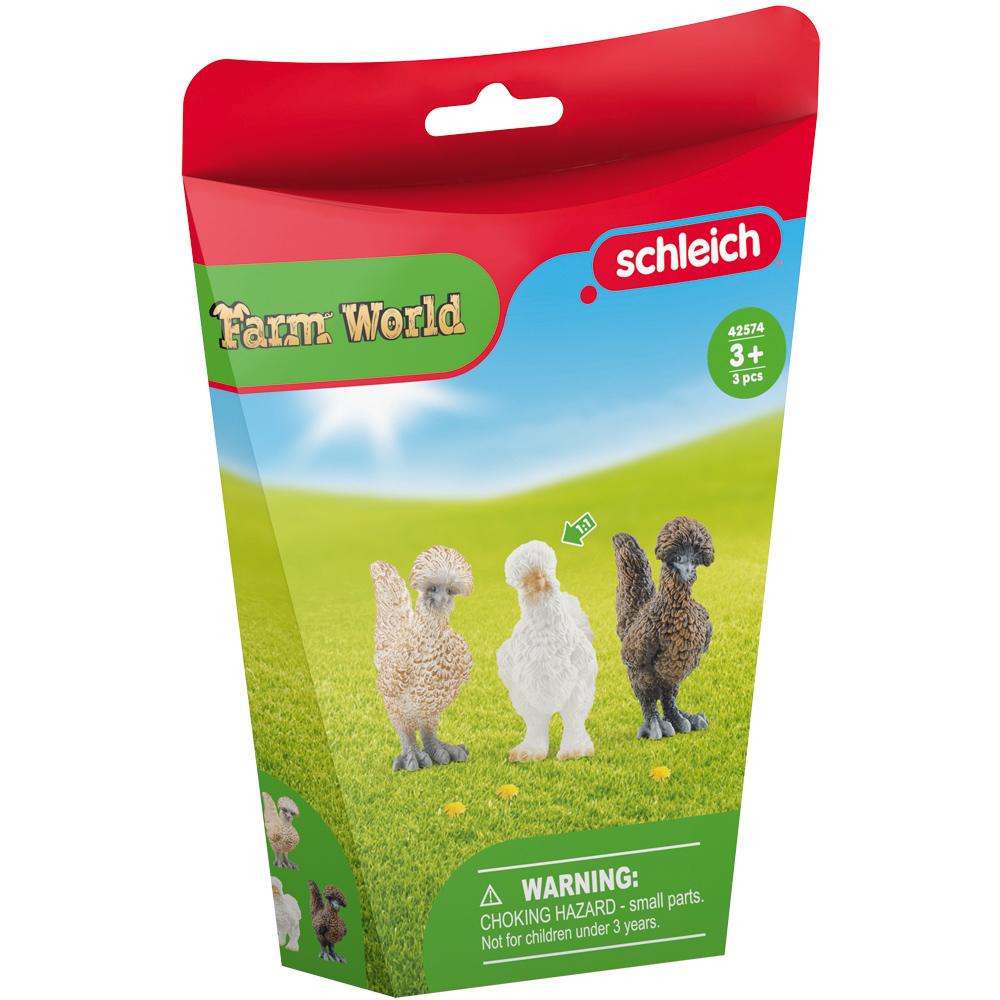 Schleich Farm World Chicken Friends Silkie and Polish 3 Figure Set for Ages 3+ 42574