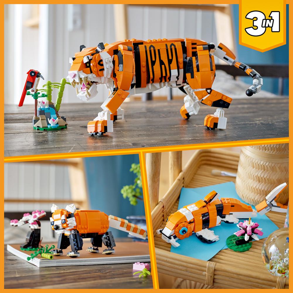 View 3 LEGO Creator Majestic Tiger 3 in 1 Building Set 755 Pieces for Ages 9+ 31129