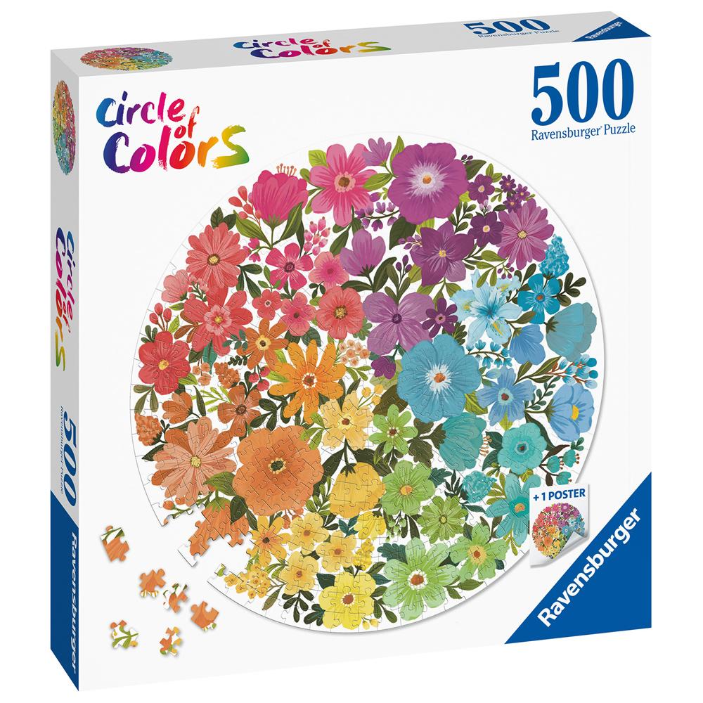 Ravensburger Circle of Colours Flowers 500 Piece Jigsaw Puzzle with Poster 10+ 17167