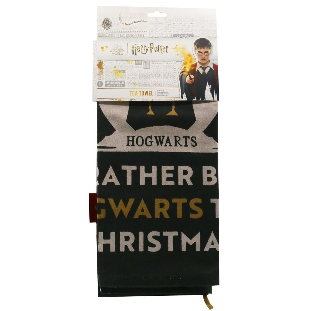 View 2 Harry Potter Rather Be At Hogwarts Christmas Cotton Tea Towel 65 x 45 cm TWTLHP01