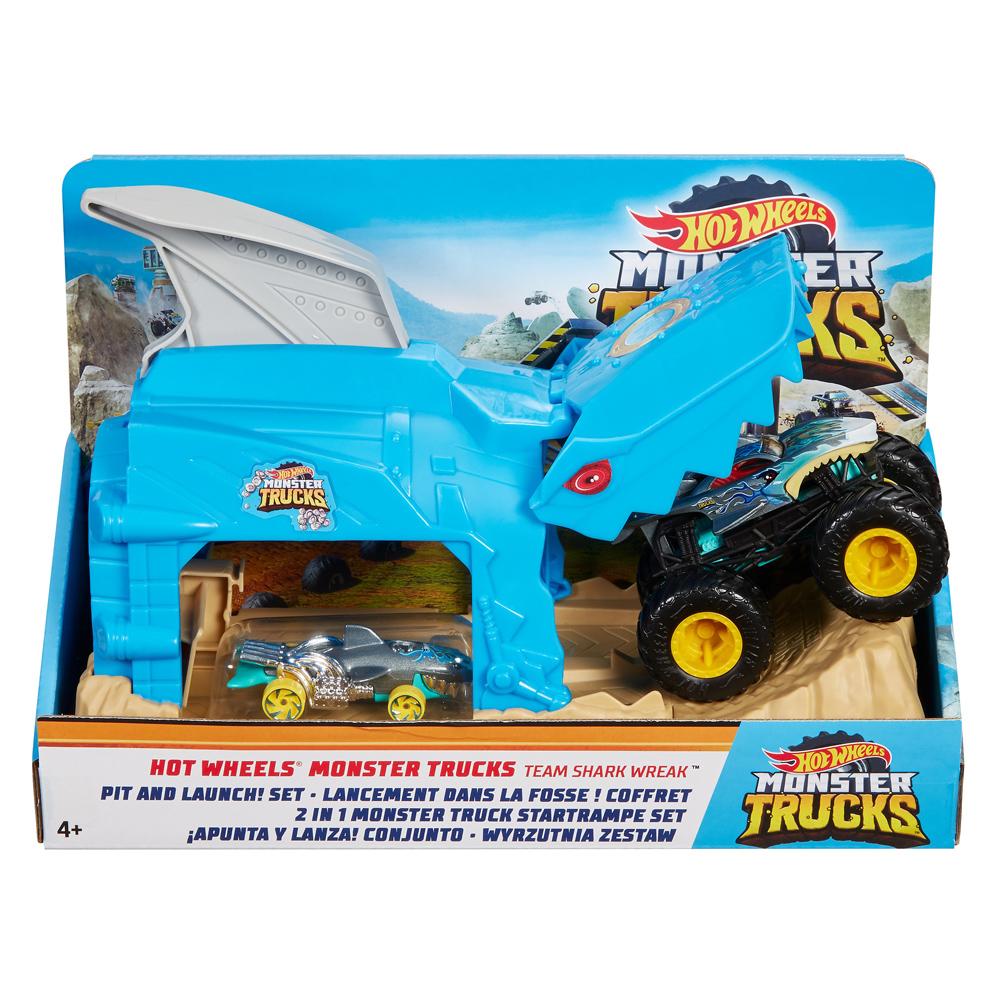 Hot Wheels Monster Truck Pit and Launch Set Team Shark Wreak