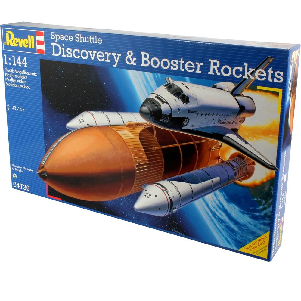 View 2 Revell Space Shuttle Discovery & Booster Rockets Plastic Model Kit (Scale 1:144) RV04736