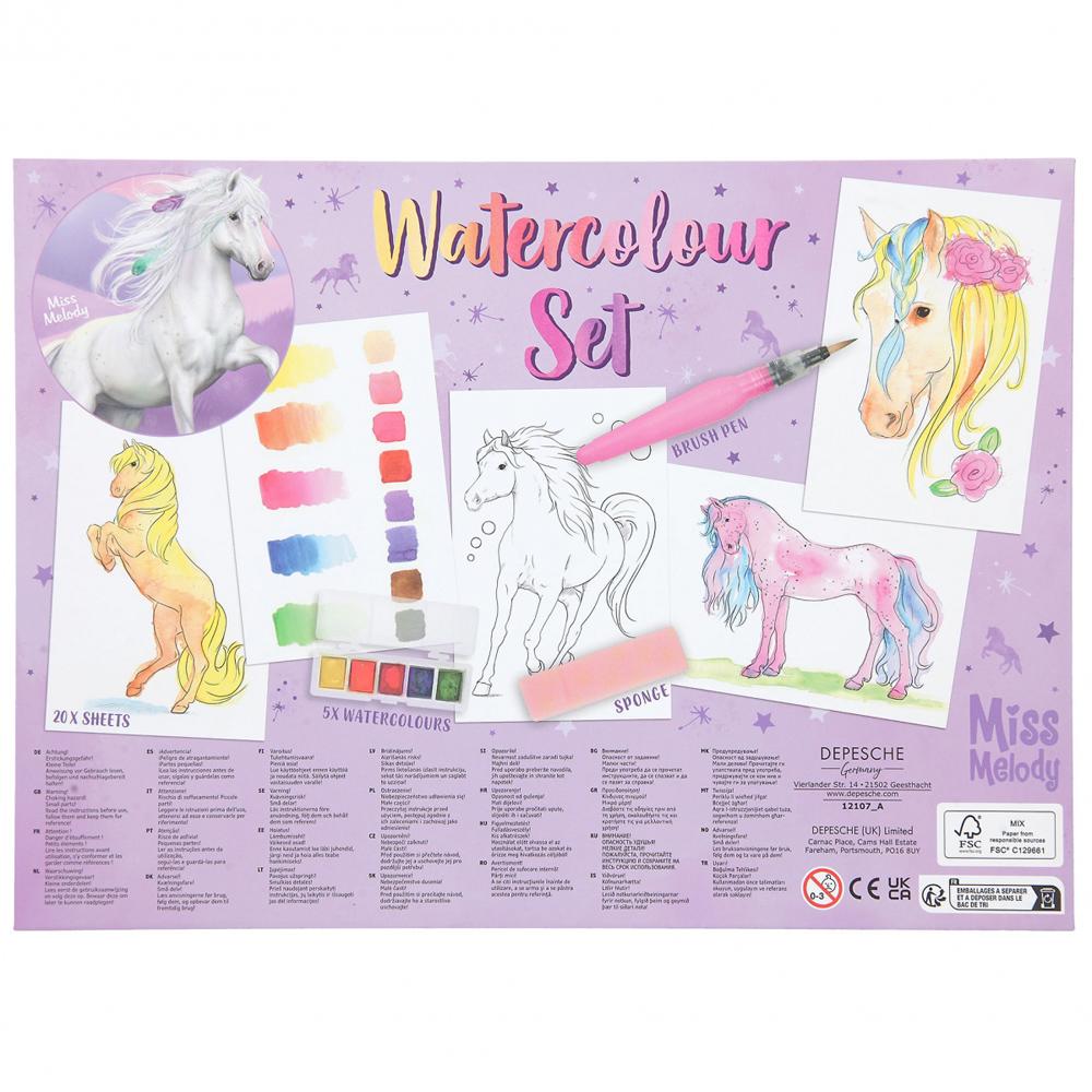 Depesche 12107 Miss Melody Kit Aquarelle Avec 20 Feuilles Motifs Chevaux - Set Peinture Créative Pour Filles