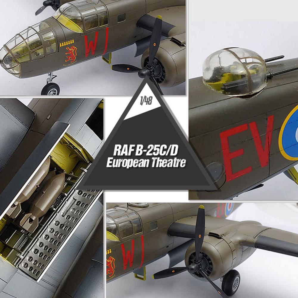 View 3 Academy RAF B 25C/D European Theatre Military Aircraft Model Kit Scale 1:48 12339
