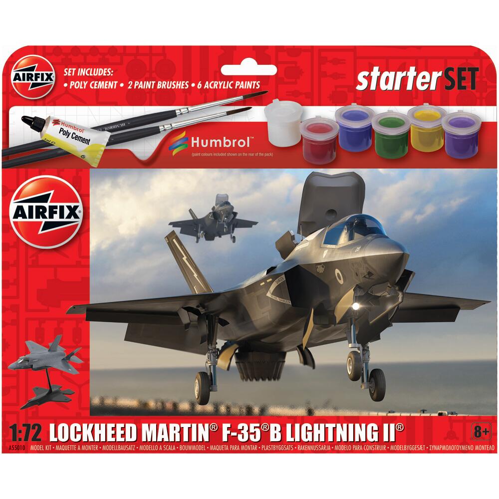 Airfix Starter Set Lockheed Martin F-35B Lighting II Military Aircraft Model Kit Scale 1:72 with Paints A55010