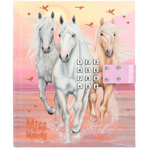 Diario Con Cerradura Y Código Musical Miss Melody - Agenda De 80 Páginas Con Motivo De Caballos Para Niñas