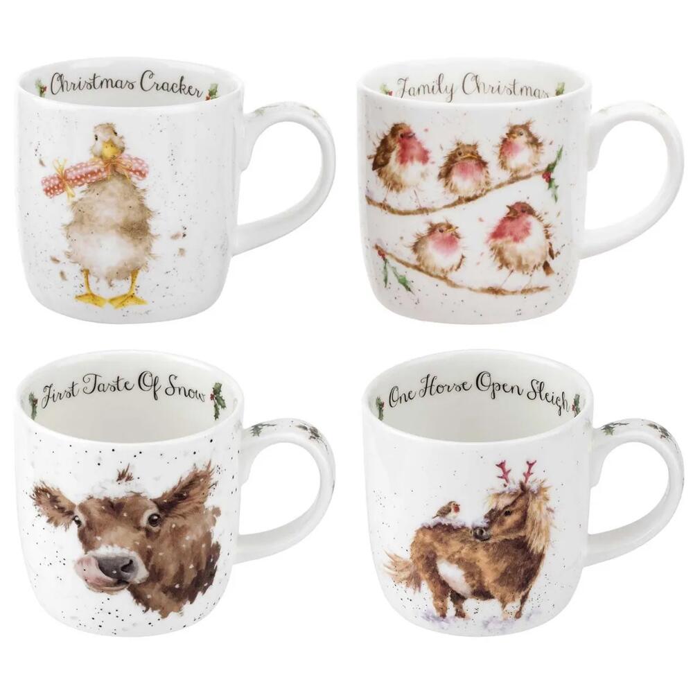 Wrendale Christmas Ceramic Mugs Gift Set  Set of 4 by Royal Worcester MMX3969-XG