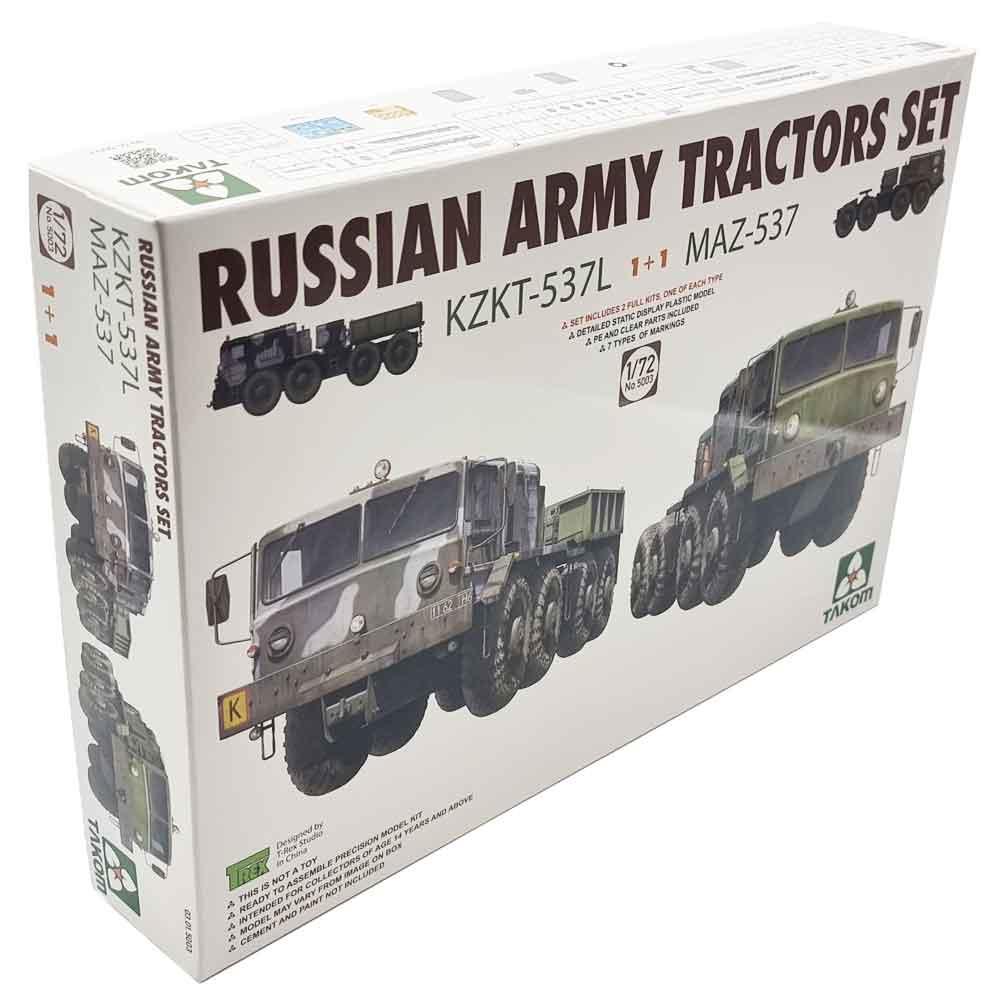 Takom Russian Army Tractors Set KZKT-537L & MAZ-537 1+1 Model Kit Scale 1:72 05003