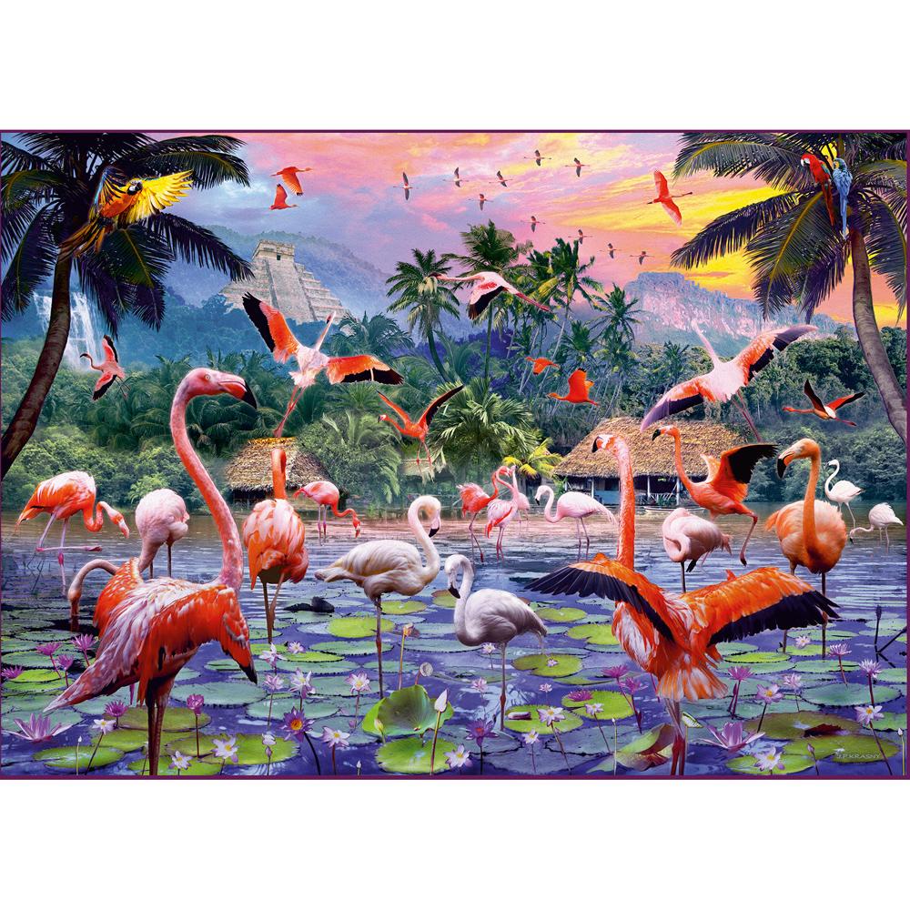 View 2 Ravensburger Pink Flamingoes Jigsaw Puzzle 1000 Piece 70 x 50cm for Ages 12+ 17082