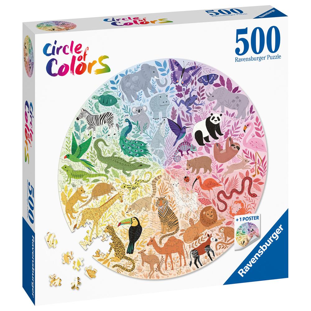 Ravensburger Circle of Colours Animals 500 Piece Jigsaw Puzzle with Poster Age 10+ 17172