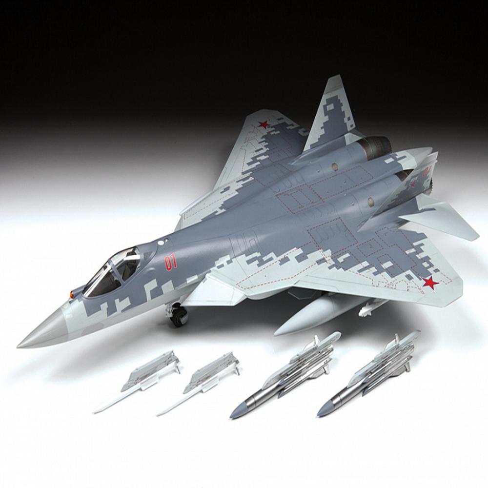 View 2 Zvezda SU-57 Russian Fifth-Generation Fighter Aircraft Model Kit 4824 Scale 1:48 4824