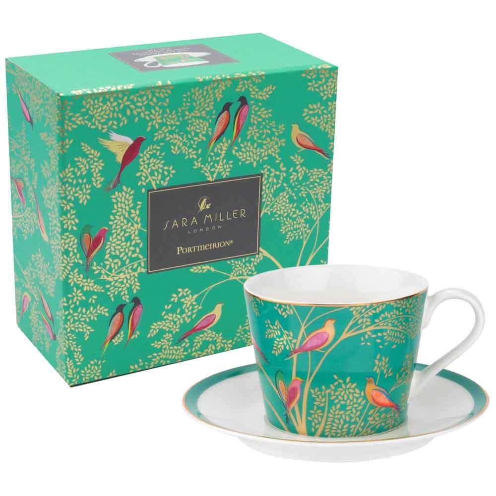 Portmeirion Sara Miller Chelsea Collection Green Birds Tea Cup & Saucer SMCG78924-XG