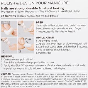 View 4 KISS ACTIVE SQUARE 200 Full Cover Artificial Nails with Maximum Speed Glue 100PS12G