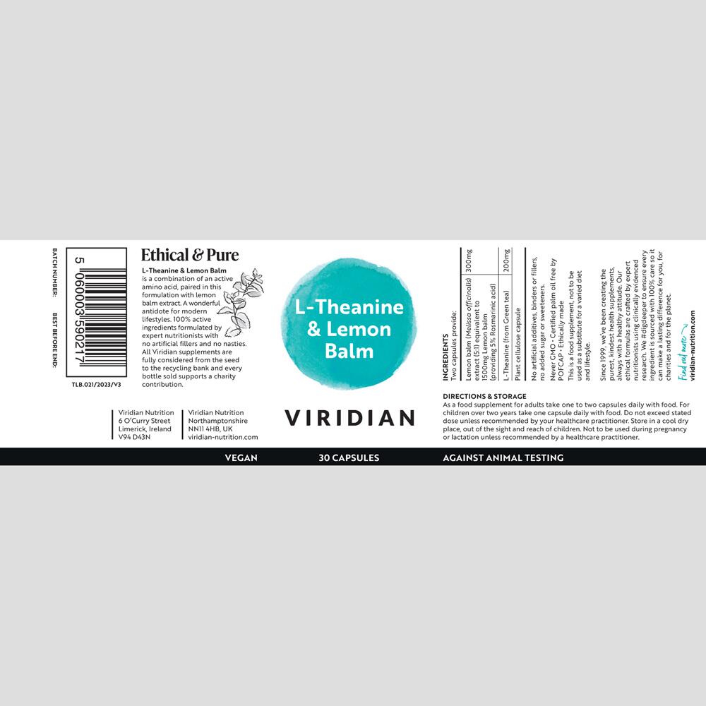 Viridian L-Theanine & Lemon Balm 30 Capsules - MicroBio Health