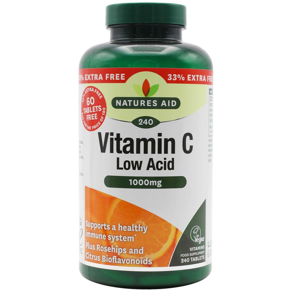 Natures Aid Vitamin C Low Acid 1000mg 240 Tablets Vegan Gluten Yeast Free 13245