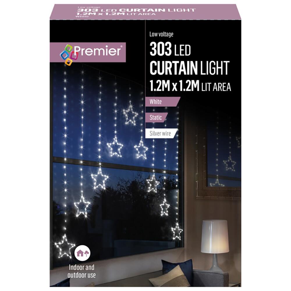 Premier 303 LED Pinwire Curtain Hanging Star Lights in White LV201145W