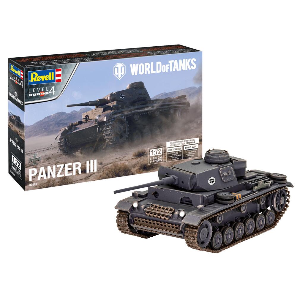Revell World of Tanks Panzer III Tank Model Kit Scale 1:72 03501