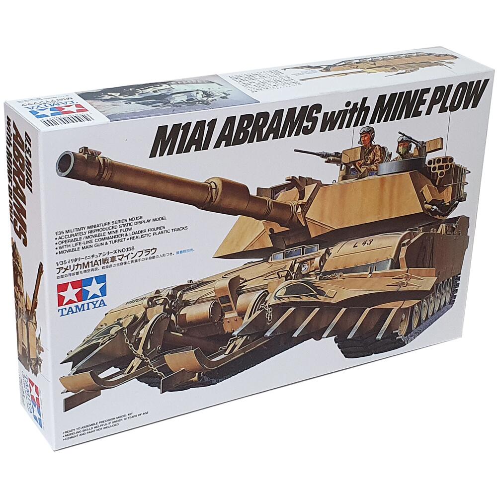 Tamiya M1A1 Abrams with Mineplow Tank Model Kit (Scale 1:35)