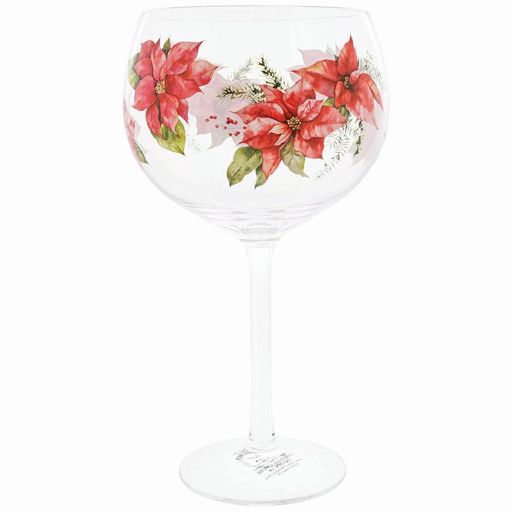 View 2 Ginology Glassware Red Poinsettia Gin Copa Glass 690ml Floral Design Boxed A30664