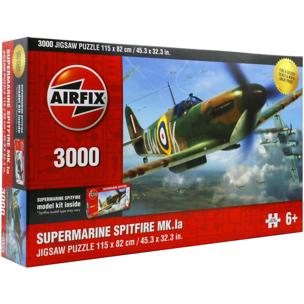 View 2 Airfix Supermarine Spitfire Mk Ia 3000 Piece Jigsaw Puzzle with Model Kit AX0010