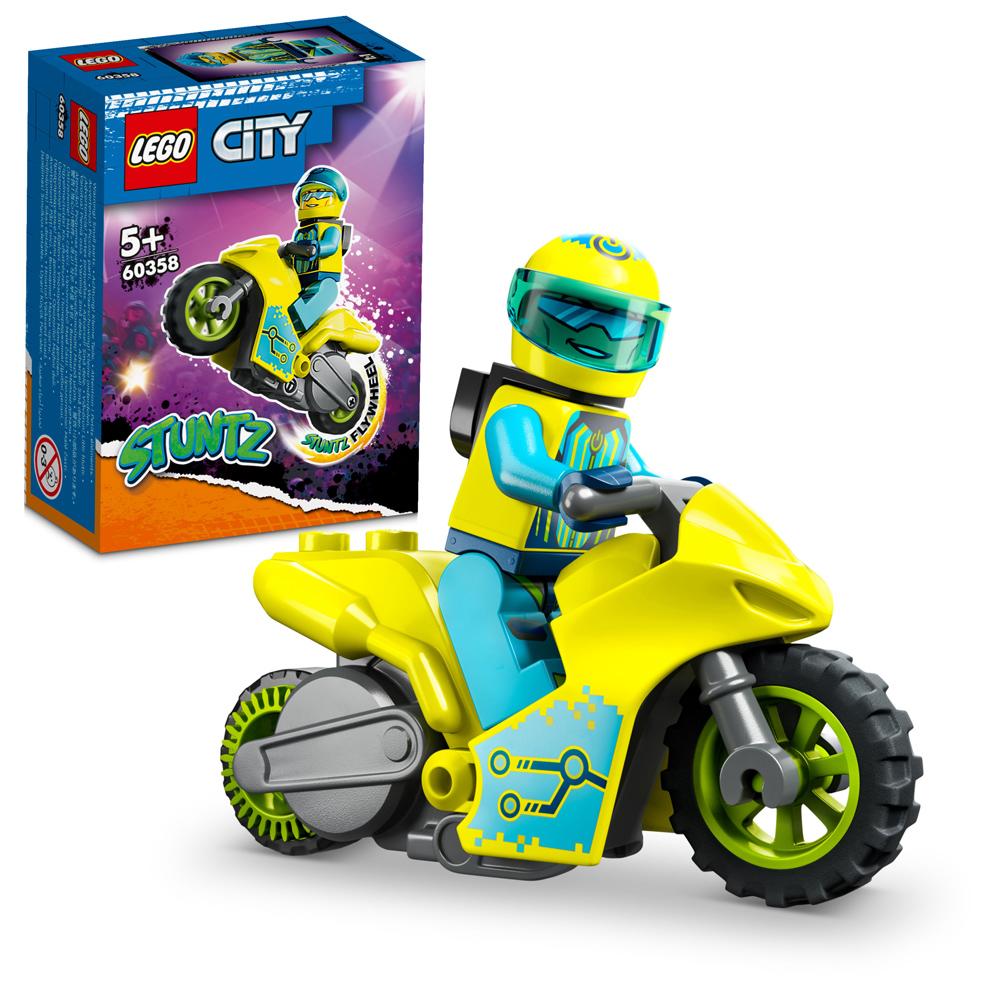 View 3 LEGO City Stuntz Cyber Stunt Bike Building Toy 13 Piece with Figure for Ages 5+ 60358