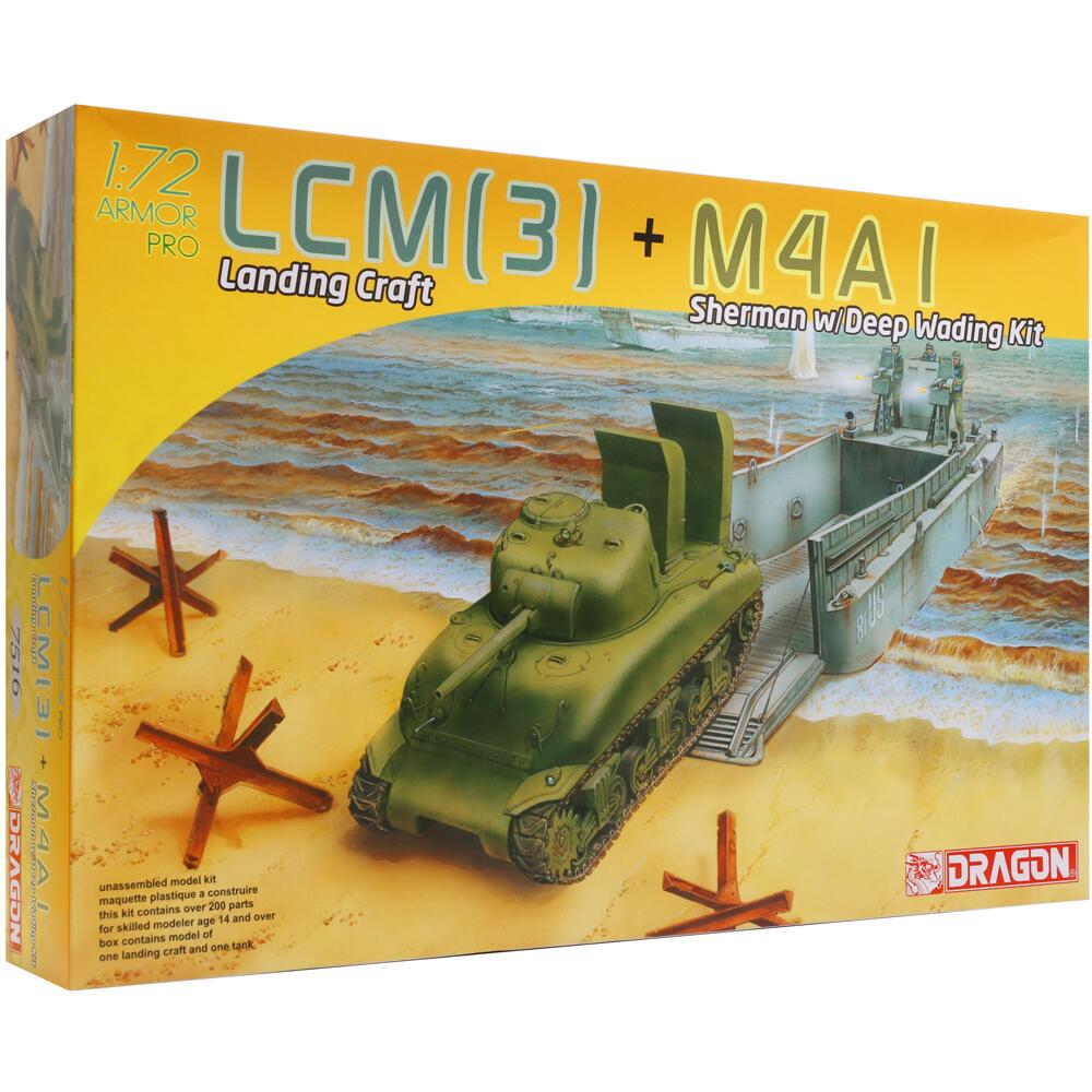 Dragon LCM (3) Landing Craft and M4A1 Sherman with Deep Wading Model