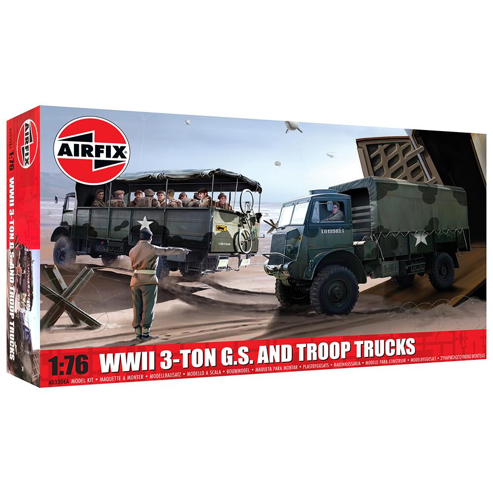 Airfix WWII 3-Ton General Service and Troop Trucks Model Kits Scale 1:76 A03306A