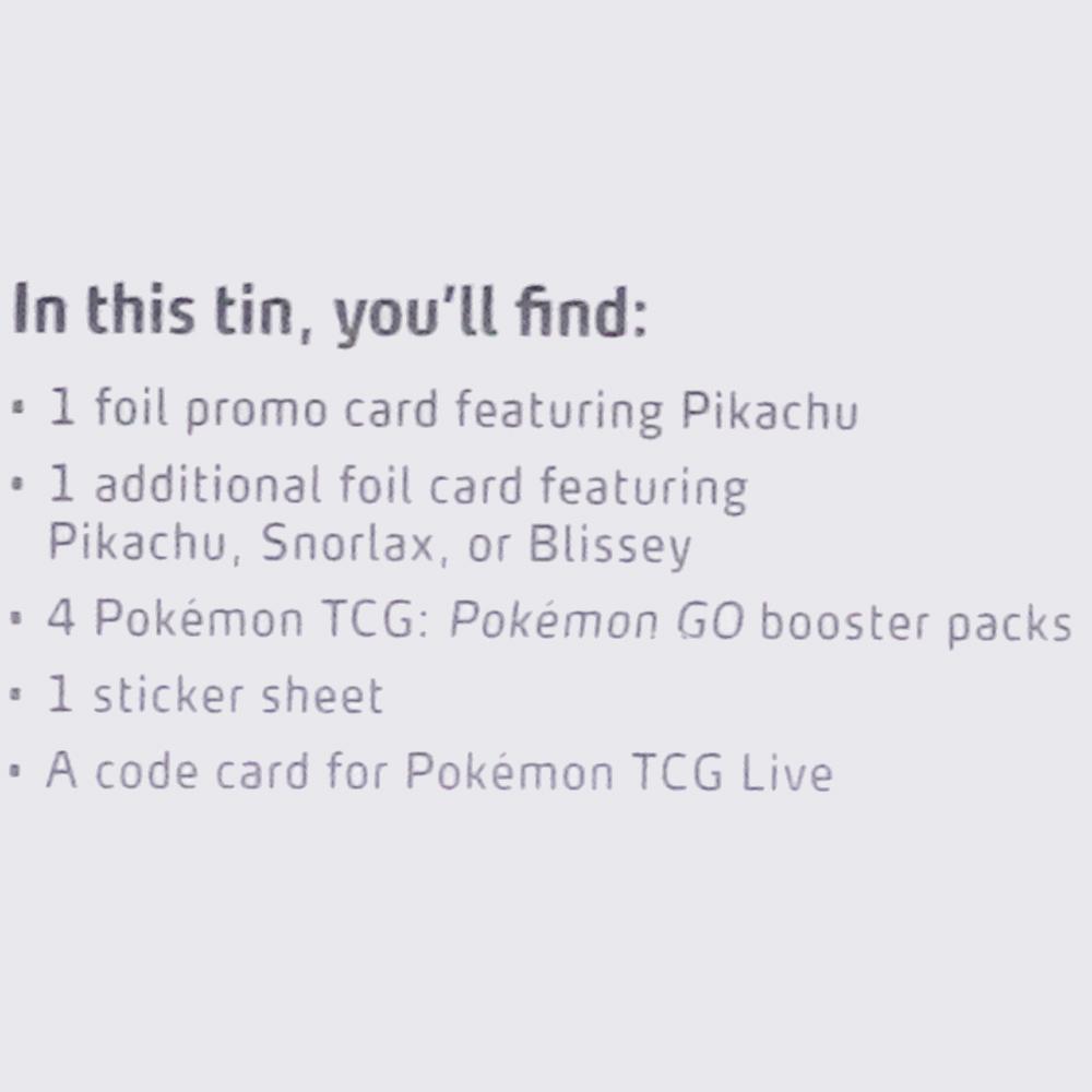 Pokemon GO Trading Card Game Tin with Foil PIKACHU Card and 4 Booster Packs