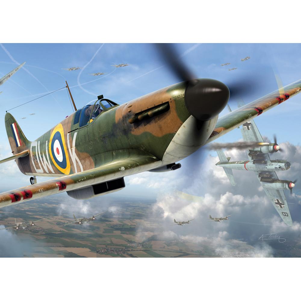 View 3 Airfix Supermarine Spitfire Mk Ia 3000 Piece Jigsaw Puzzle with Model Kit AX0010