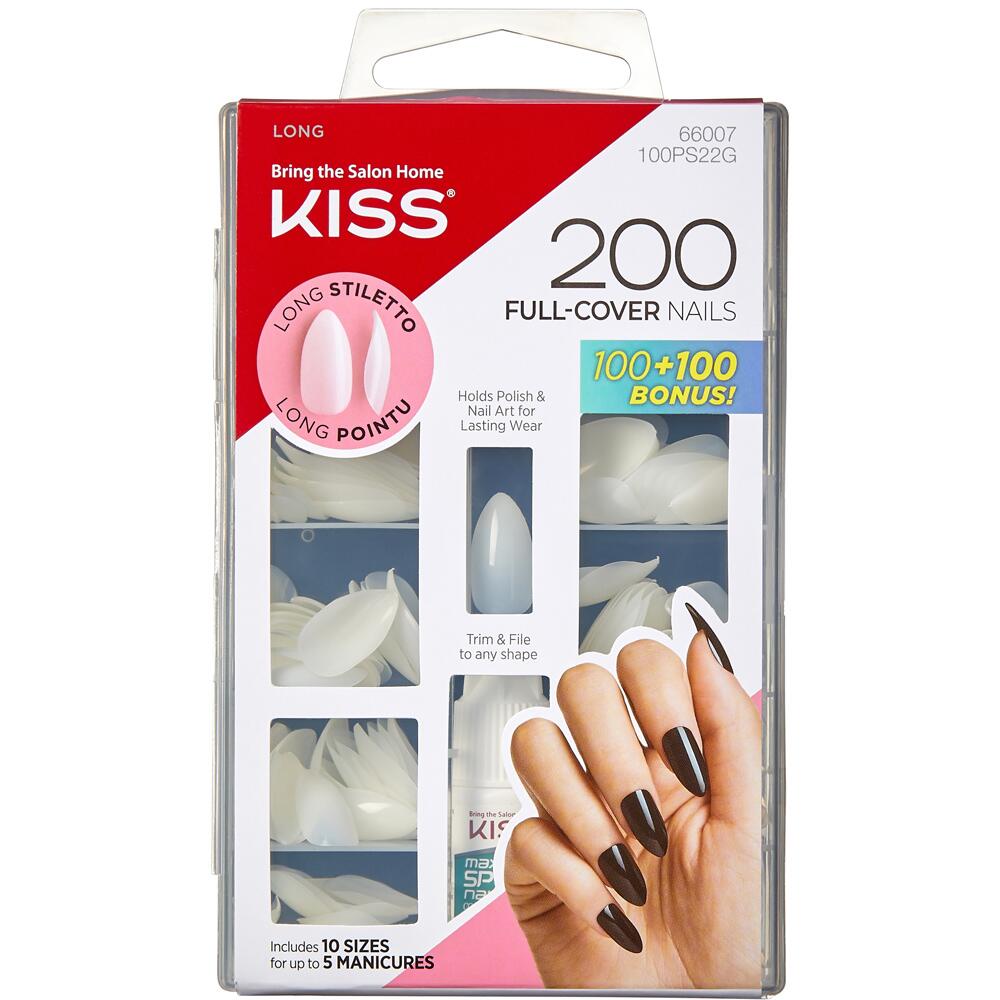 Kiss Long Stiletto Long Length 200 Full Cover Artificial Nails with Maximum Speed Glue 100PS22GT