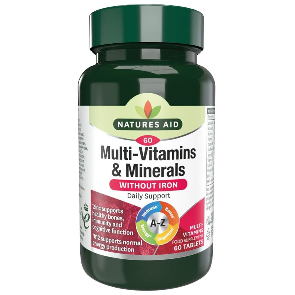 Natures Aid One-a-Day Multi-Vitamins & Minerals without IRON - 60 TABLETS 128920