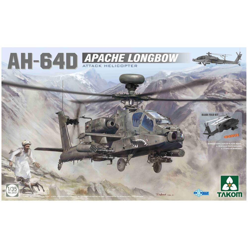 Takom AH-64D Apache Longbow Military Attack Helicopter Model Kit Scale 1:35 PKTAK02601