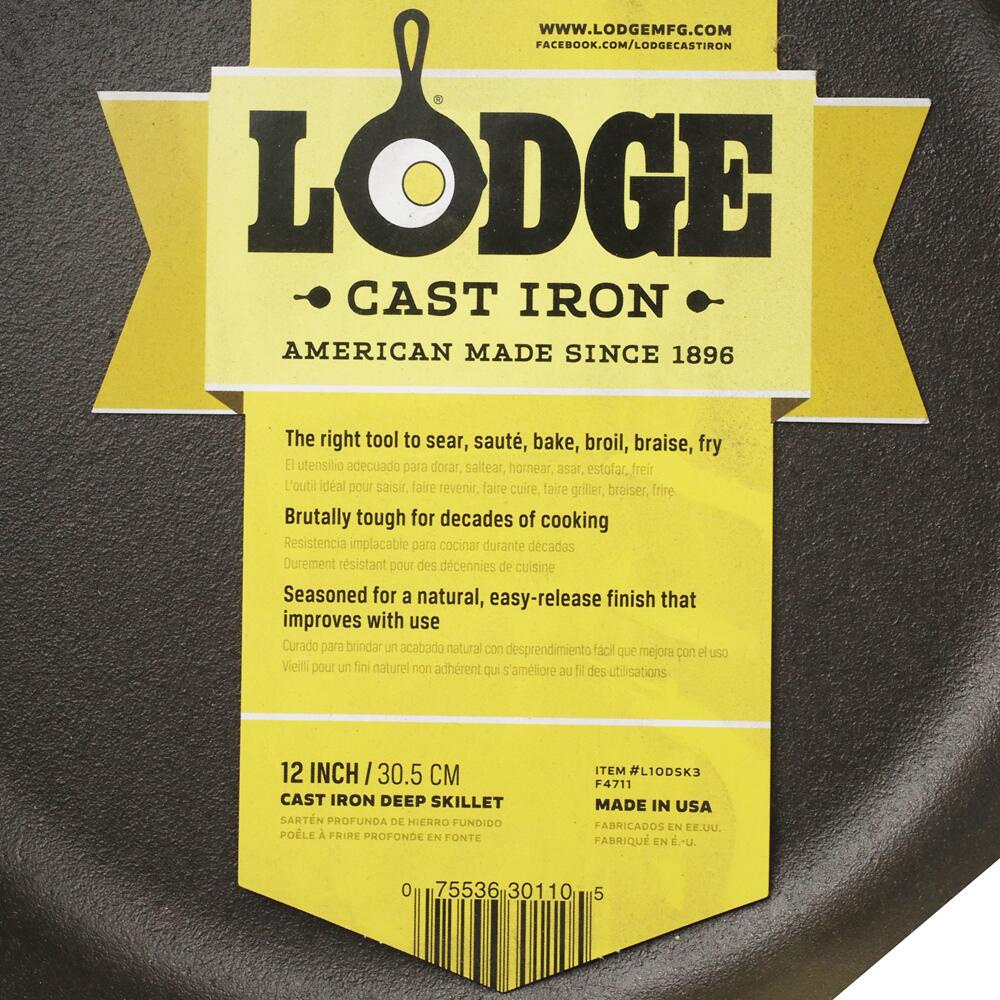 Lodge L10DSK3 12 Pre-Seasoned Cast Iron Deep Skillet