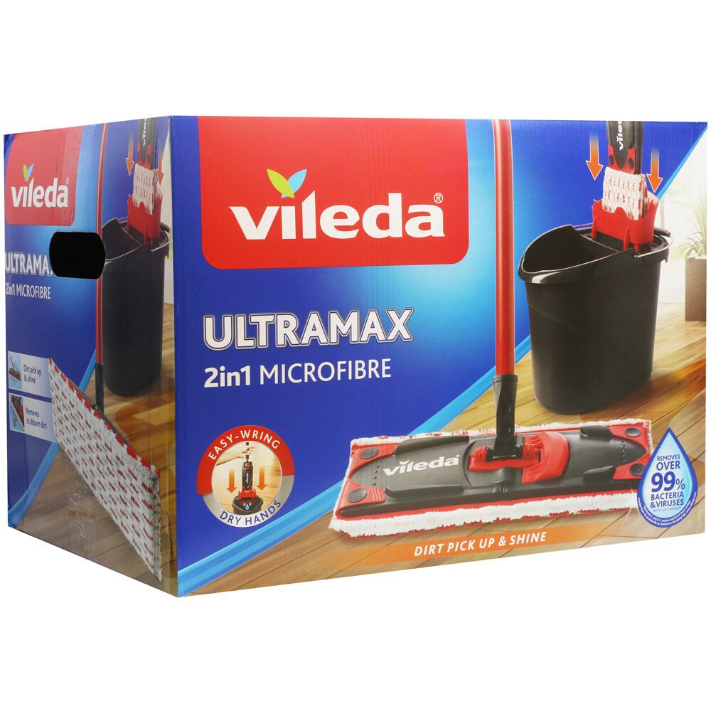 Vileda Ultramax Mop and Bucket Set Black/Red 2 in 1 Microfibre 155737