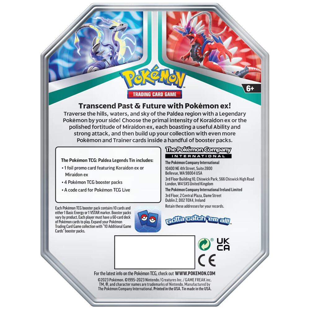 Pokemon Paldea Legends Koraidon ex Tin (5 Booster Packs,1 Promo Foil Card &  More) 