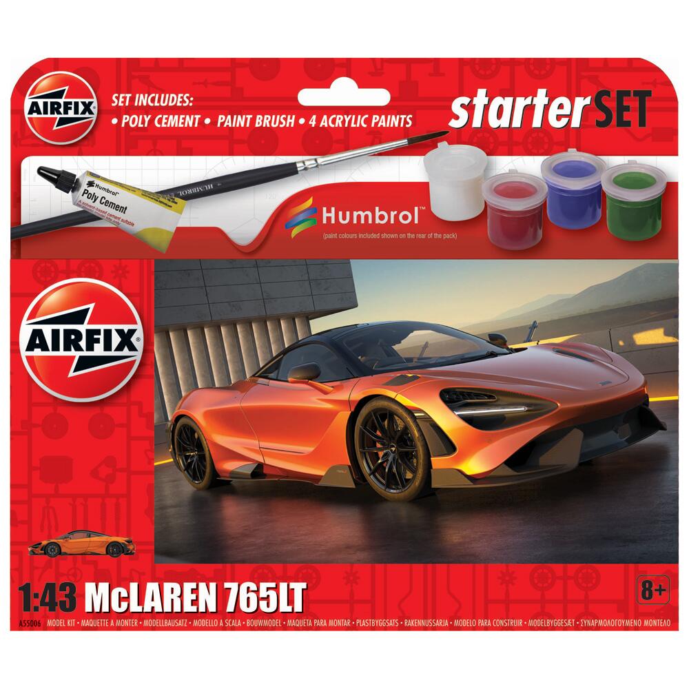 Airfix Starter Set McLaren 765LT Sports Car Model Kit Scale 1/43 A55006