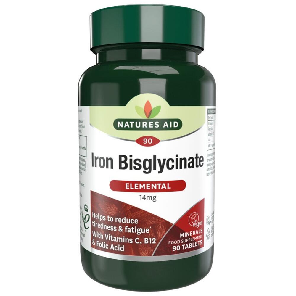 Natures Aid Iron Bisglycinate 14mg with Ester-C - 90 Tablets 129030