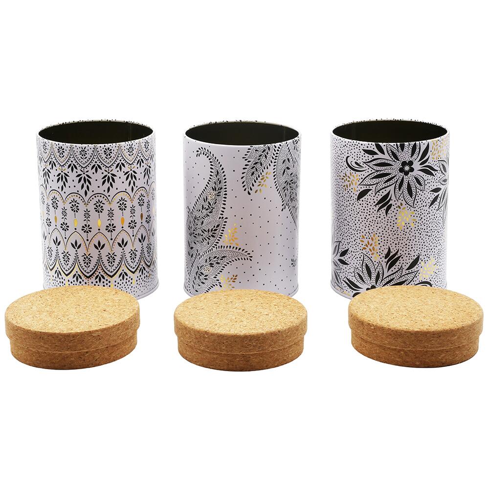 Sara Miller Artisanne Noir Set of 3 Storage Caddies with Cork Lids