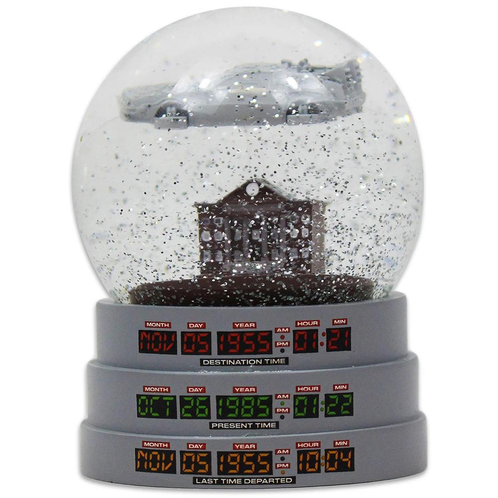 Back To The Future Festive Glass Snow Globe with Delorean DMC Time Machine SGBTTF01