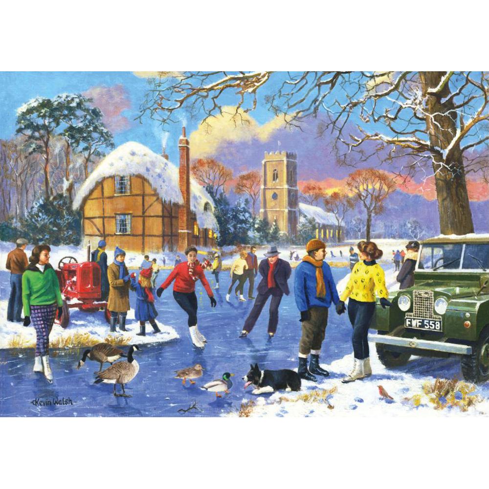 View 2 Kevin Walsh Nostalgia Skating By The Church 1000 Piece Jigsaw Puzzle K34003