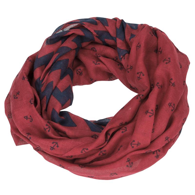 Depesche TOPModel Loopscarf, Burgundy with Blue Anchors 8790_A