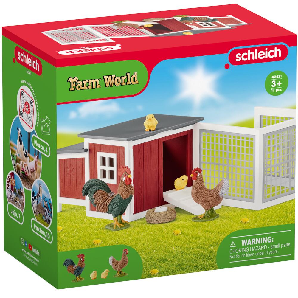 Schleich Farm World Chicken Coop Playset with Rooster Hen and Chick Figures SC42421