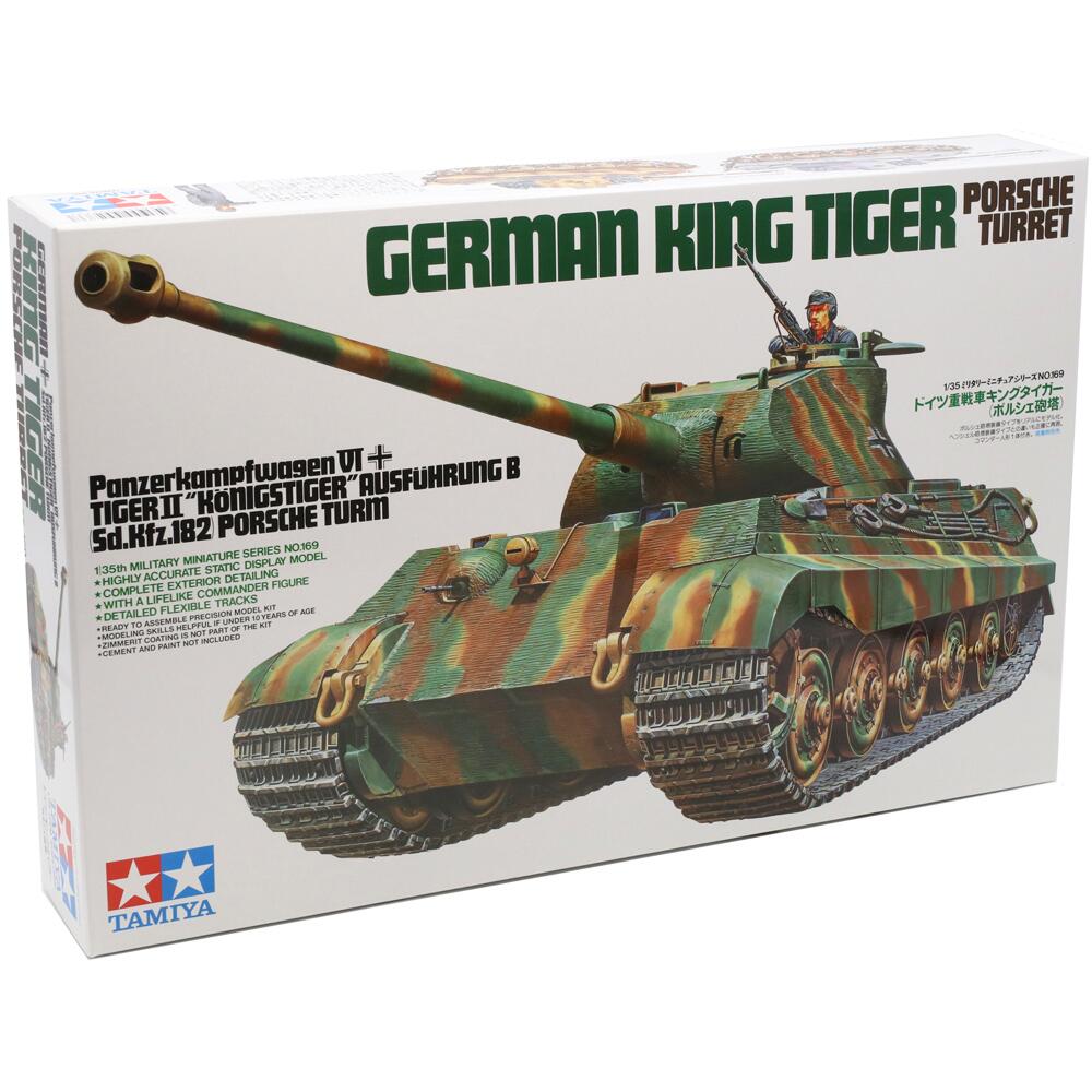 Tamiya German King Tiger Tank with Porsche Turret Model Kit Scale 1/35 35169