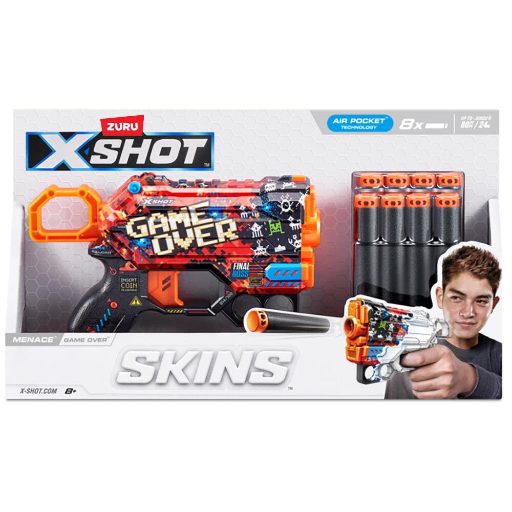 Zuru X SHOT Skins Menace Dart Blaster with 8 Foam Darts GAME OVER DESIGN 36515-GAME