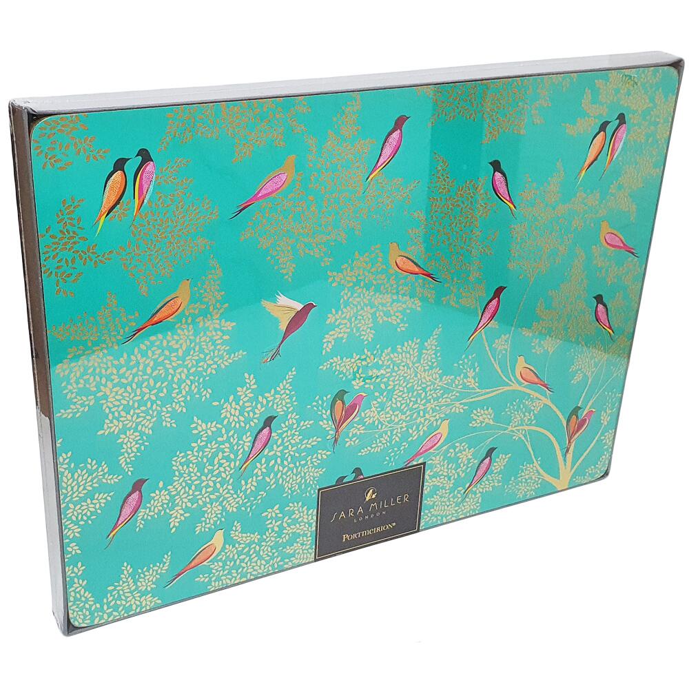 Portmeirion Sara Miller London Green Birds Set of Four LARGE Placemats X0010649116
