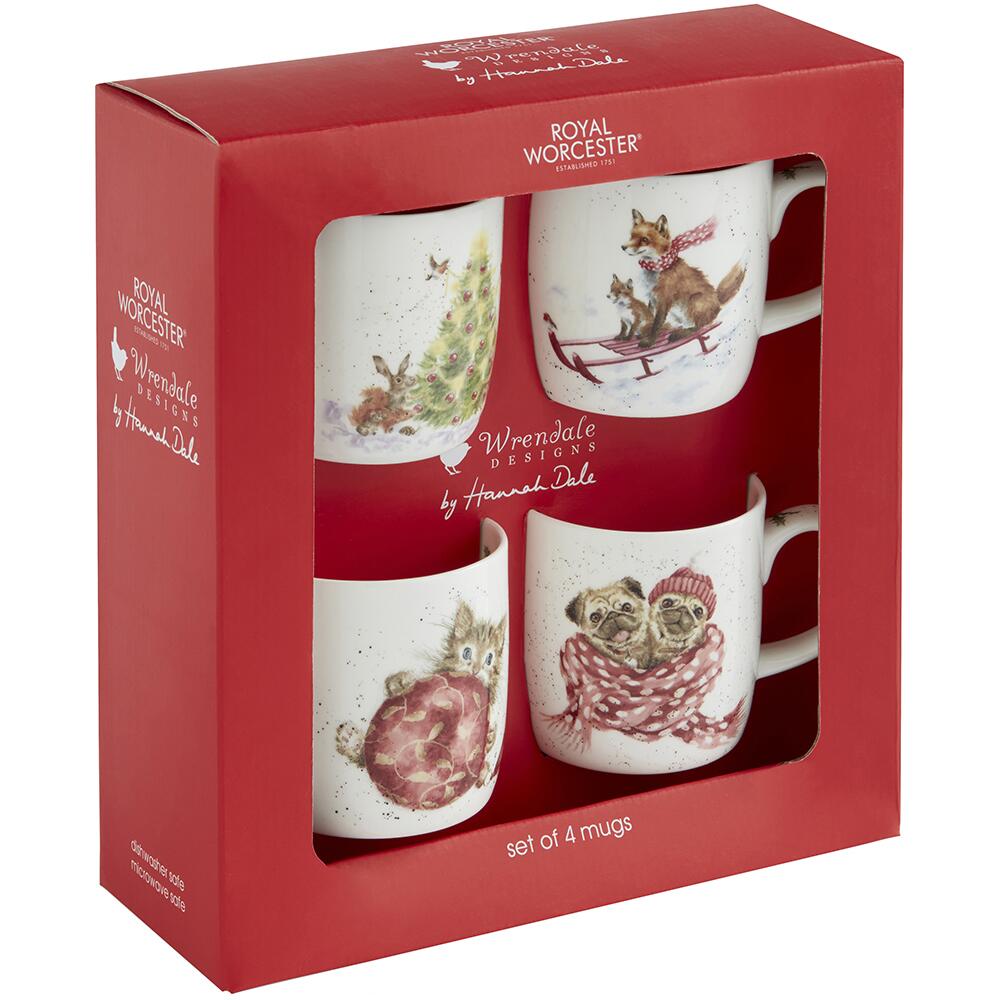 Royal Worcester Wrendale Designs Christmas Gift Set of 4 Mugs
