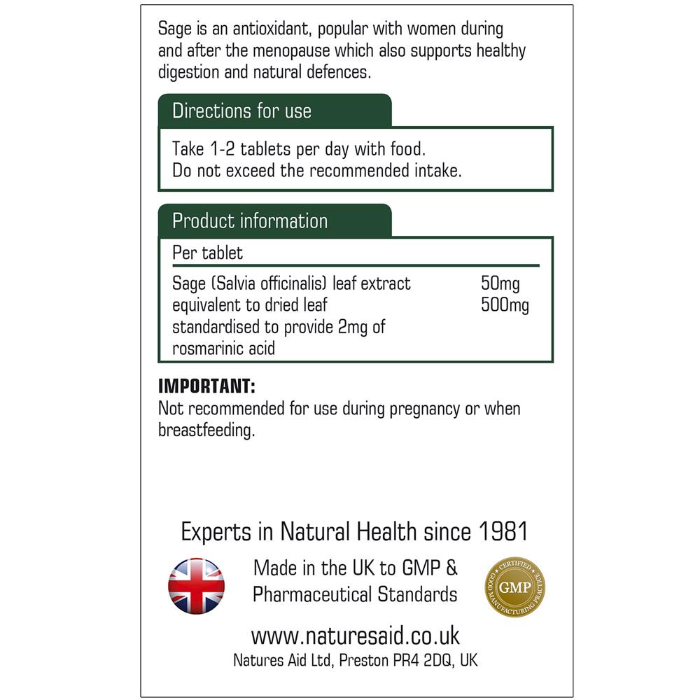 Natures Aid Standardised Sage Leaf (500mg Equivalent) 90 Tablets