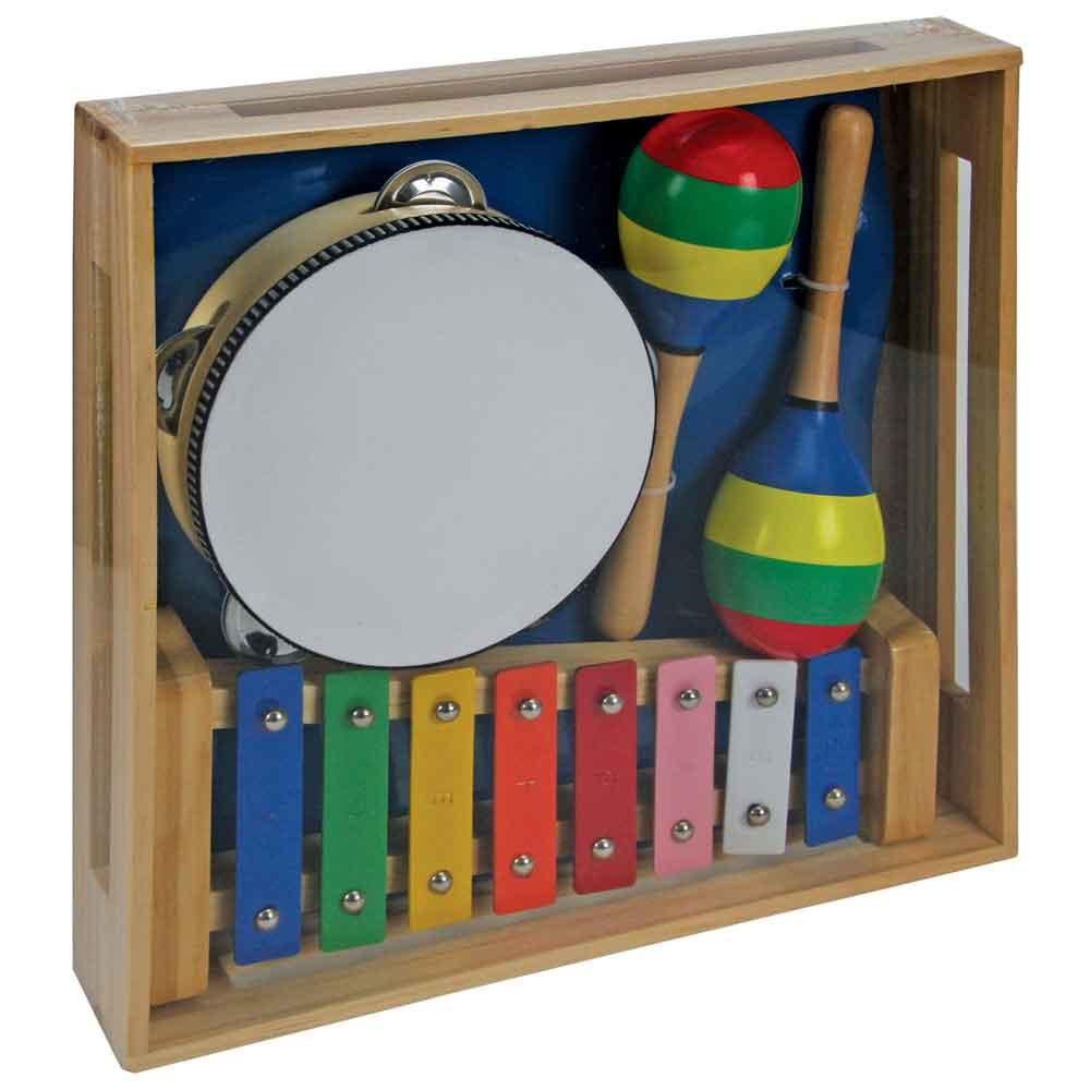 Tooky Toy Wooden Instruments Musical Set with Xylophone Maracas and Tambourine LXS0033