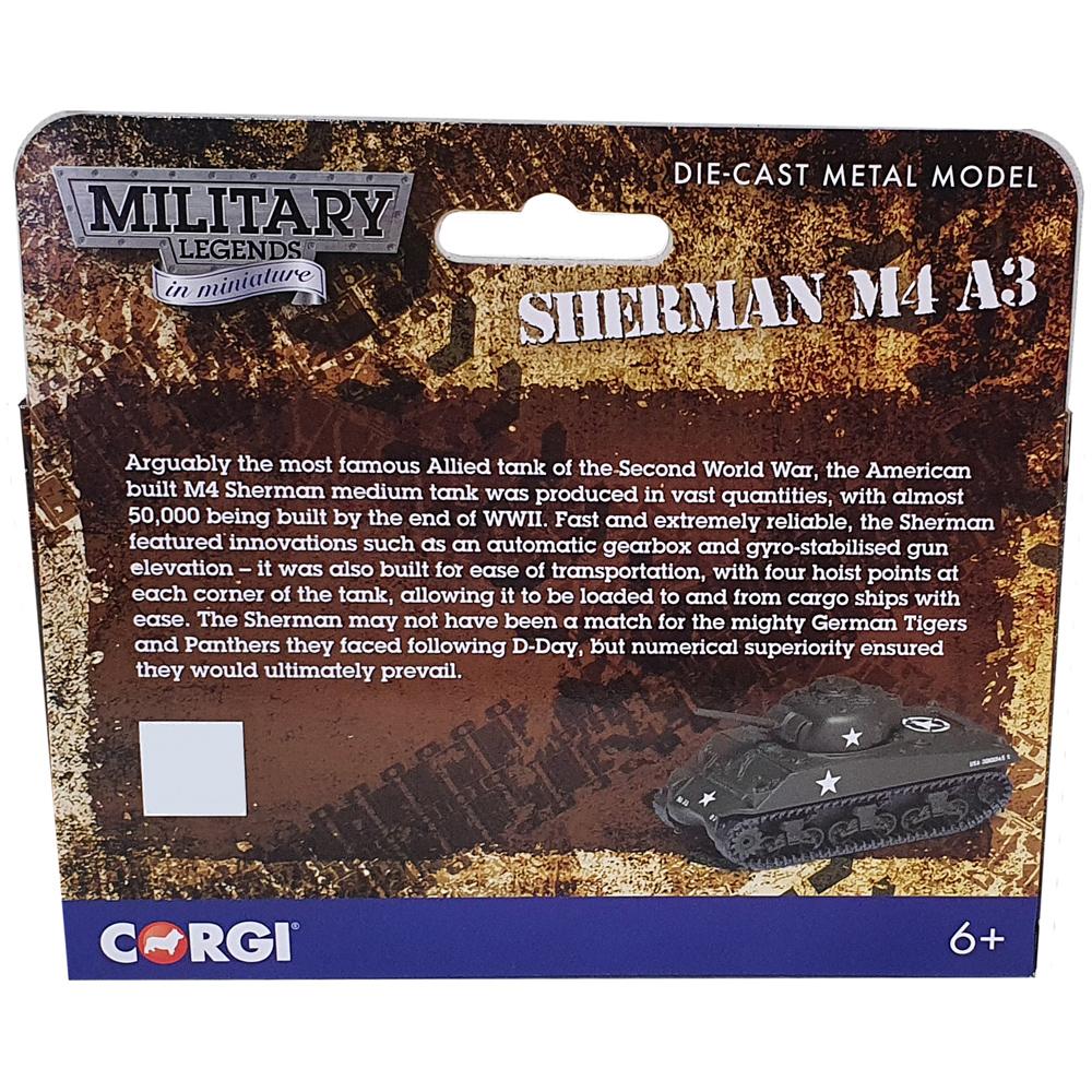View 5 Corgi Military Legends in Miniature Die-Cast Metal Sherman M4 A3 Tank Model (Fit the Box Scale) CS90632